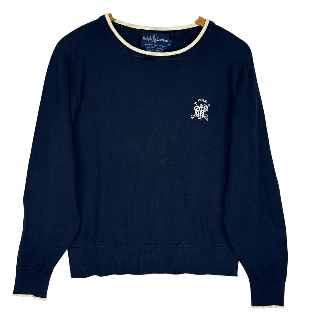 Vintage Polo Ralph Lauren Sweater Mens L Navy Crest Logo Made Great Britain